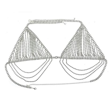 Crystal Body Chain Silver Bikini Bra Chain Waist Belly Chain Crop Top Underwear Body Jewelry