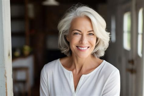 Premium Ai Image A Smiling Attractive Mature Woman Looking At The Camera Generative Ai