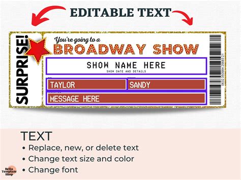 Editable Broadway Show Ticket Template Printable Broadway Etsy