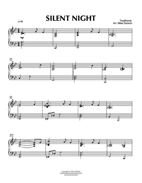 Silent Night Intermediate Level Solo Piano Mike Garson Version Traditional Piano Sheet Music