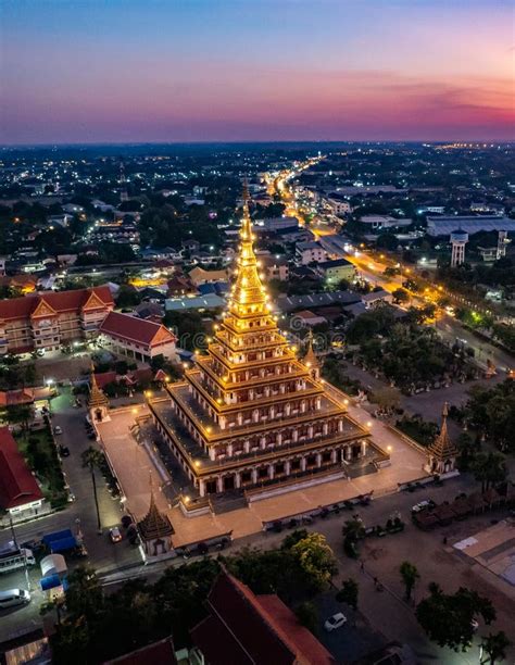 Aerial View Of Wat Nong Waeng Also Known As Phra Mahathat Kaen Nakhon