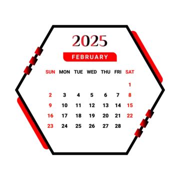 February Month Calendar With Red And Black Geometric Style Vector