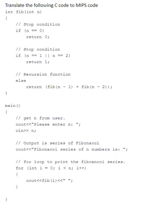 Solved Translate The Following C Code To MIPS Code Int Chegg