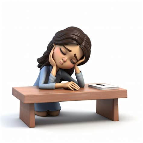 Premium Photo 3d Exhausted Cartoon Woman Leaning On Her Desk Isolated