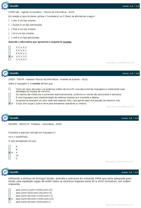 Simulado I Int A Linguagem C Seguran A Da Informa O