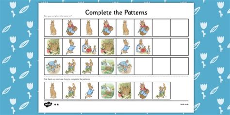 The Tale Of Peter Rabbit Complete The Pattern Worksheet Twinkl