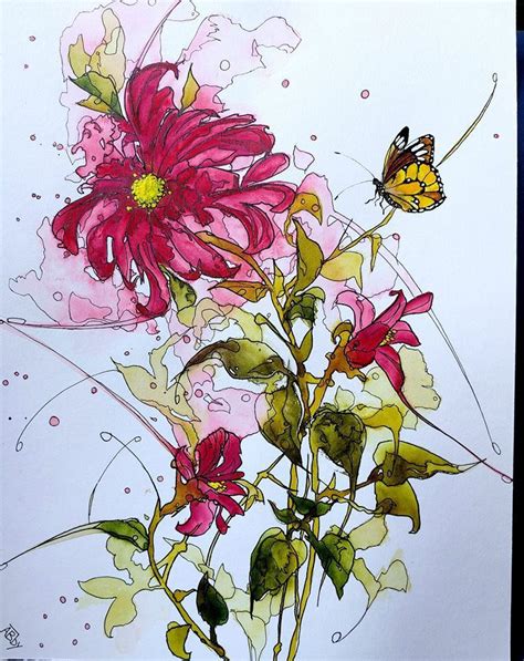 Aquarelles Et Feutre Fleurs Et Insectes L Atelier D Abby