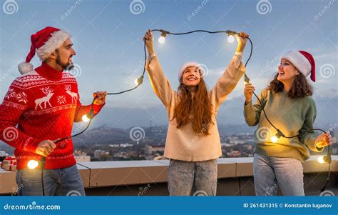 Friends Are Celebrating Christmas Stock Image Image Of Leisure