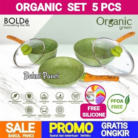 Jual BOLDe ORGANIC GREEN PAN SET 5 PCS WAJAN PANCI SUPER PAN GRANITE