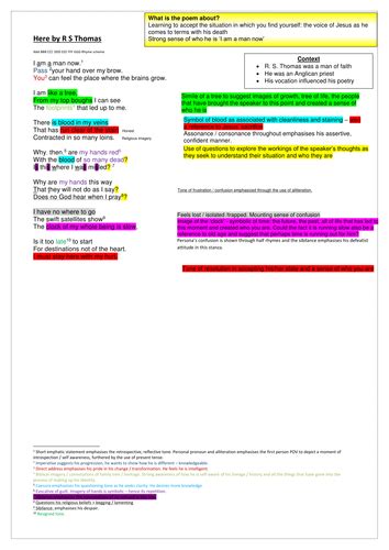 Analysis of R S Thomas' Here | Teaching Resources