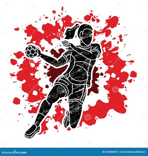 Handball Sport Woman Player Action Cartoon Graphic Vector Stock Vector