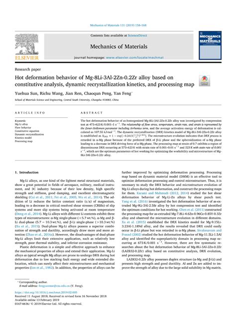 PDF Hot Deformation Behavior Of Mg 8Li 3Al 2Zn 0 2Zr Alloy Based On