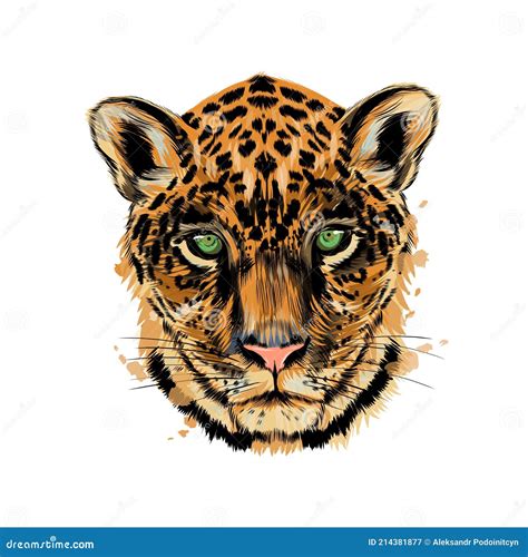 Jaguar Leopard Head Portrait From A Splash Of Watercolor Colored