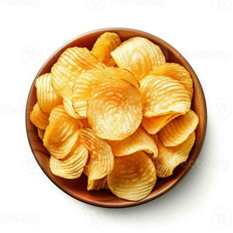 Bowl Of Crispy Wavy Potato Chips Or Crisps Isolated On A White