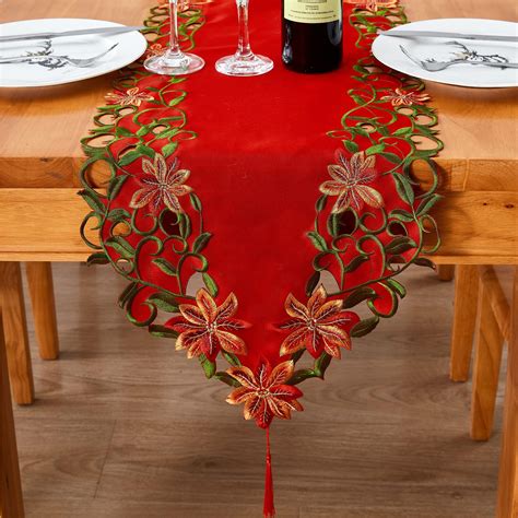 Amazon AMARED Christmas Embroidered Table Runner Cutwork Green