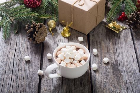 Premium Photo Hot Chocolate With Marshmallow Christmas Concept
