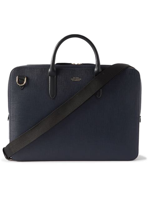 Smythson Smythson Panama Cross Grain Leather Briefcase Men Blue