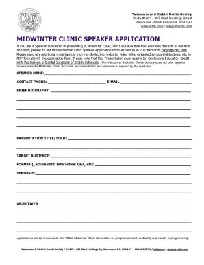 Fillable Online Midwinter Clinic 2018 Speaker Application Form Fax