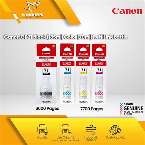 Canon Ink Bottle GI 71 Black 135ml Color 70ml Refill Canon G Series