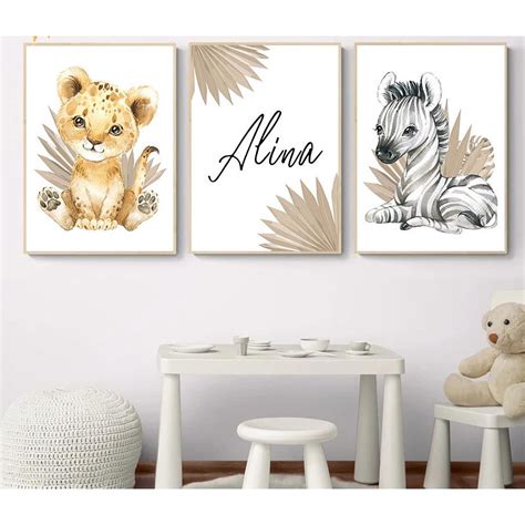 Quadro decorativo 3 peças 20x30 Boho dos desenhos animados tom nude