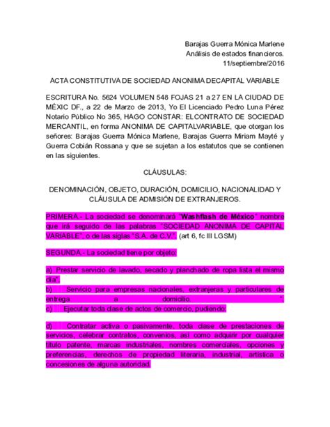 Doc Acta Constitutiva De Sociedad Anonima Decapital Variable