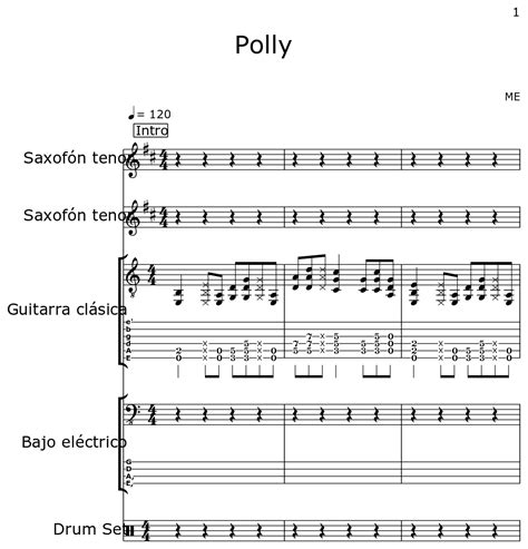 Polly Sheet Music For Tenor Saxophone Classical Guitar Electric