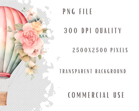 Hot Air Ballon Png Graphics Baby Shower Clipart Bundle Boho Nursery