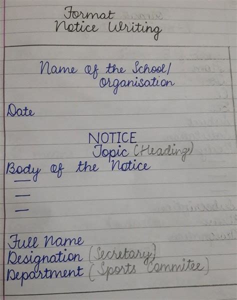 Notice Writing Format Writen In Notebook