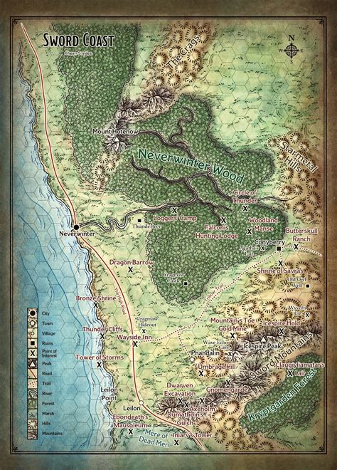 Sword Coast map, now with Beyond the Dragon of Icespire Peak locations : r/dndnext