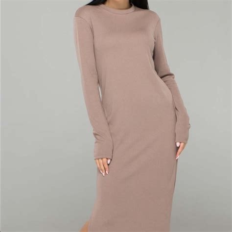 Dresses New Ribbed Sweater Midi Dress In Beige Color With Long