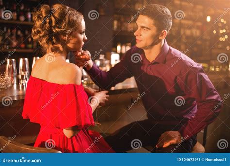 Romantic Date In Restaurant Couple At Bar Counter Stock Image Image Of Flirt Nightclub