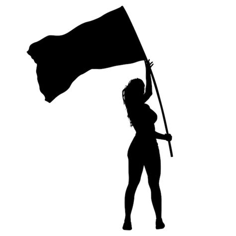 Schwarze Silhouetten Der Frau Mit Flagge Auf Wei Em Hintergrund