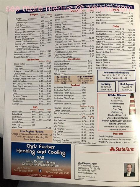 Online Menu of The Beacon Drive-In Restaurant, Spartanburg, South ...