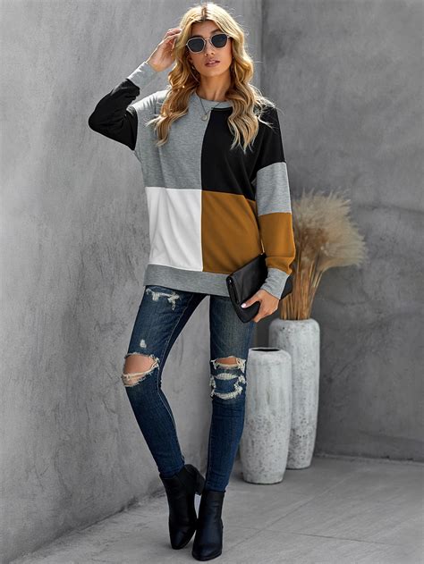 Shein Lune Colour Block Drop Shoulder Sweatshirt Shein Uk