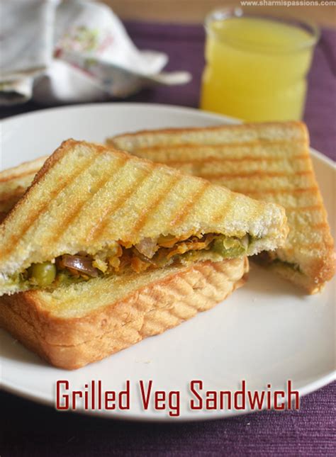 Veg Grilled Sandwich Recipe | Vegetable Grilled Sandwich - Sharmis Passions