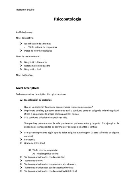 Psicopatologia Apuntes De La Teoria Psicopatologia An Lisis De Caso