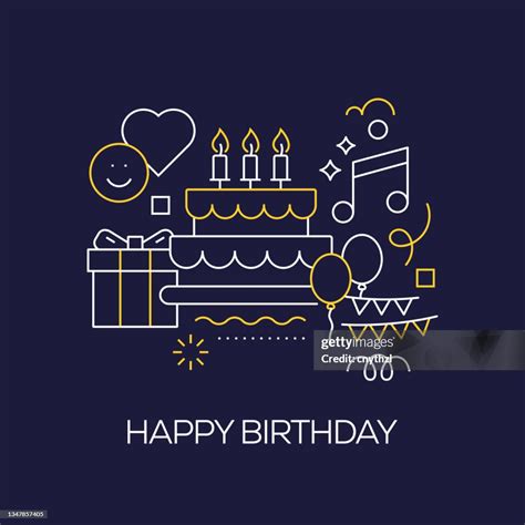 Vector Set Of Illustration Happy Birthday Concept Line Art Style