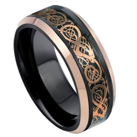 Tungsten Jeweler Free Personalized Laser Engraving Tungsten Band 8mm Two Tone Black And Rose