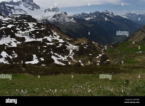 Stunning Mountain Panorama View At Klausenpass In Switzerland Stock