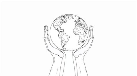 Continuous One Line Art Drawing Of Hands Holding Earth Premium Ai