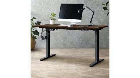 Oikiture Walnut Electric Standing Desk Dual Motor Height Adjustable Sit