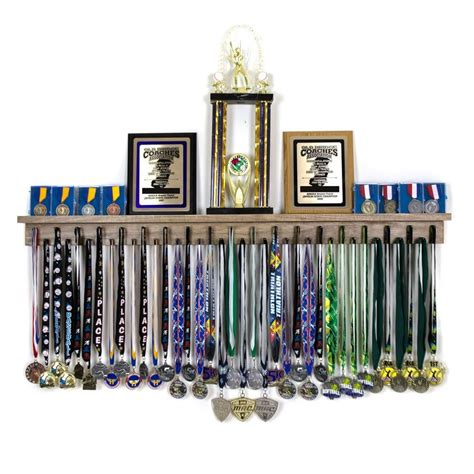 Medal Awards Rack Trophy Shelf And Award Display Rack 48 Color Walnut Made In The Usa High