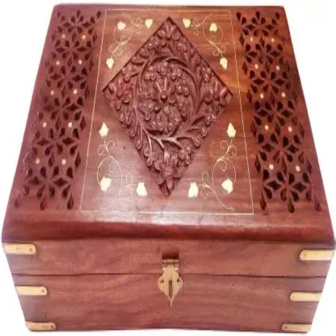 Sheesham Wood Rectangular Wooden Carving Jewellery Box For Packaging