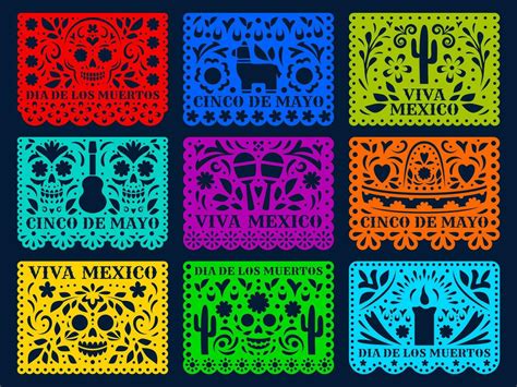 Mexican Paper Cut Holiday Flags Papel Picado 28185137 Vector Art At