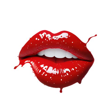 Pinky red lips with mouth slightly open and teeth visible with dripping