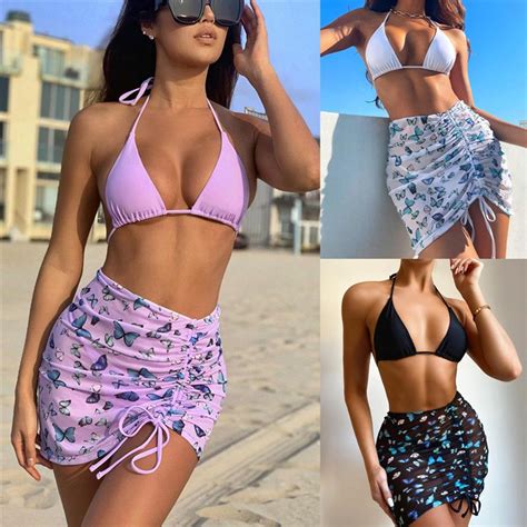 Moda Damska Trzycz Ciowy Motyl Wydrukowano Split Bikini Set Str J