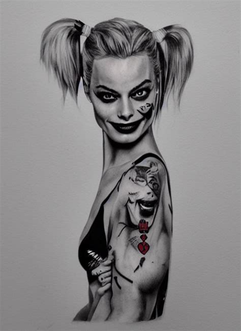 KREA AI Tattoo Design Of Margot Robbie As Harley Quinn Wit