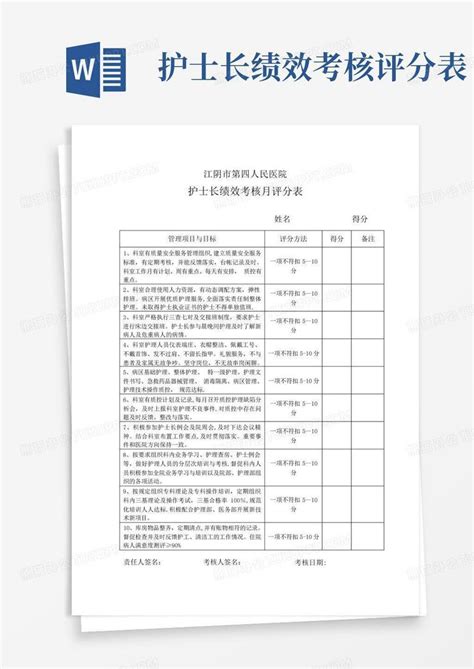 护士长绩效考核评分表word模板下载 编号qgbdknmj 熊猫办公