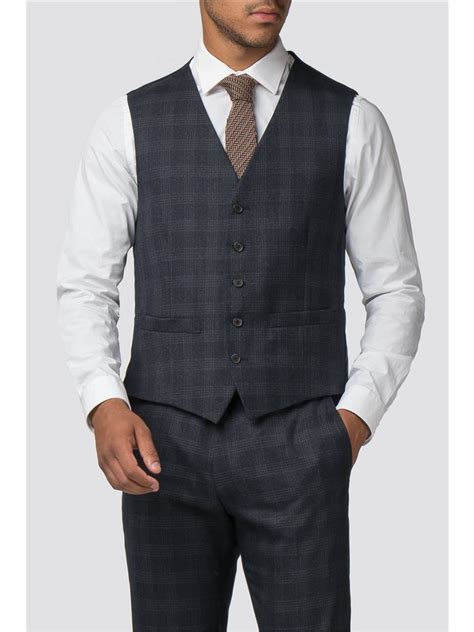 Limehaus Men S Navy Checked Slim Fit Waistcoat Suit Direct