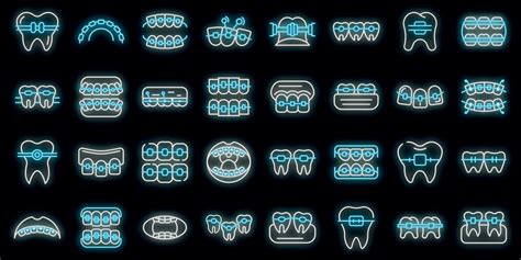 Tooth Braces Icons Set Vector Neon Vector Art At Vecteezy